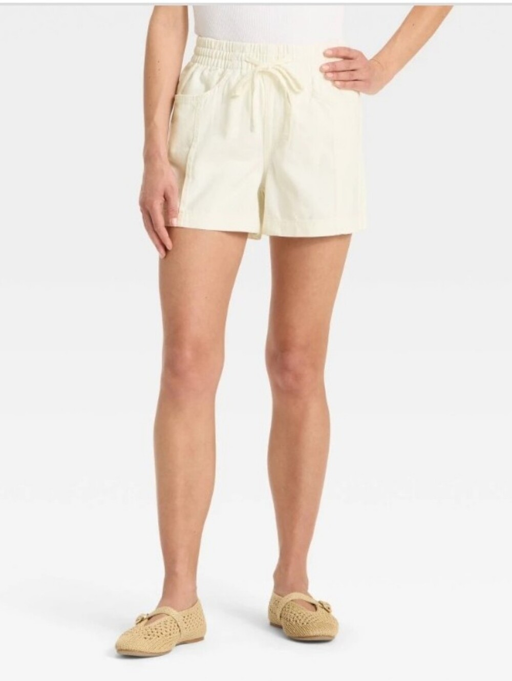 Women's High-Rise Drawstring Denim Beach Shorts - Universal Thread™ White Sz M